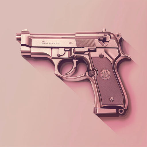 Meticulous gun detail on dusky rose background