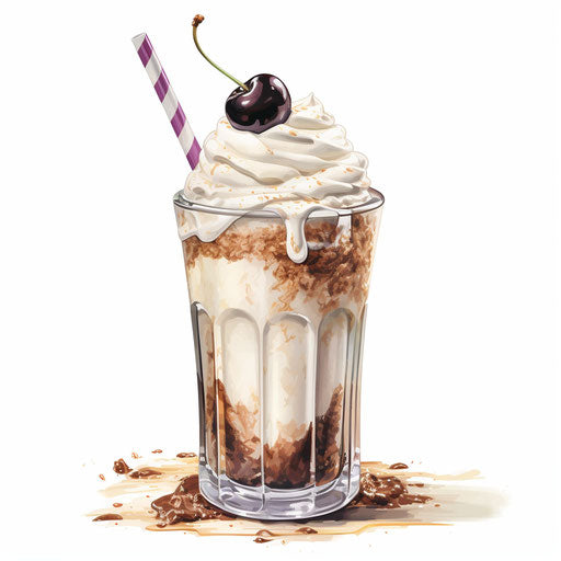 Milkshake clipart in the style of oil painting, on a white background