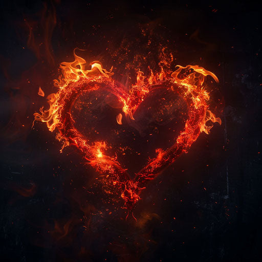 Flaming red heart, emotionally complex grandparentcore