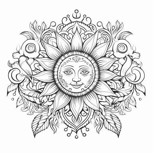 Sun drawing tattoo coloring page