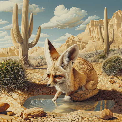 Fennec fox near a tranquil spring in the style of Paul Souders