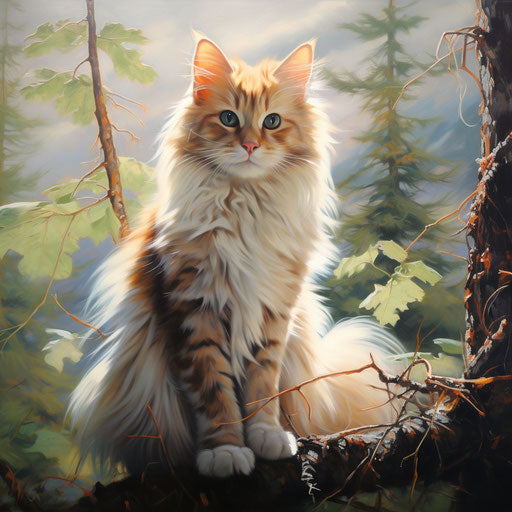 Oil painting of Norwegian forest cat