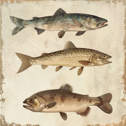 Clipart images of fish in photo realistic quality on a flat beige background