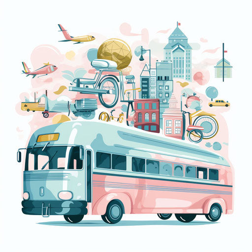 Transportation in Pastel Colors Art style, on white background