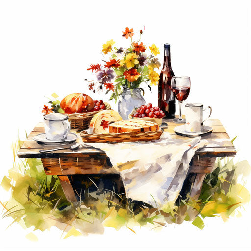 Picnic clipart in the style of Impressionistic Art