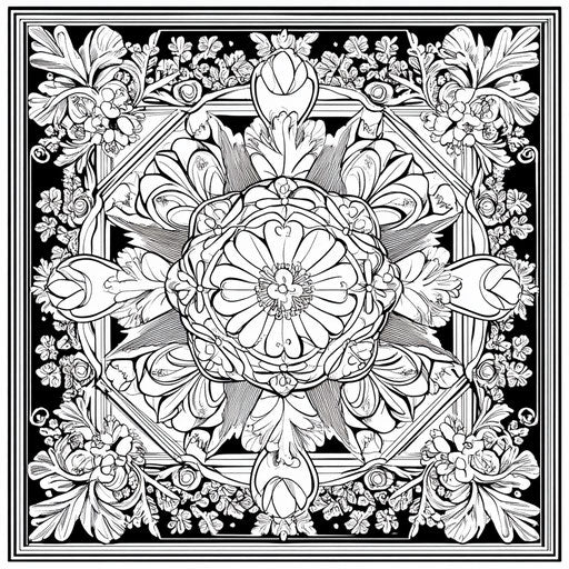 Intricate geometric pattern with floral elements, Teagan White style