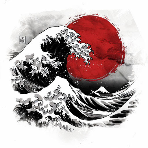 Bold and graphic tattoo sketch of a Japanese wave
