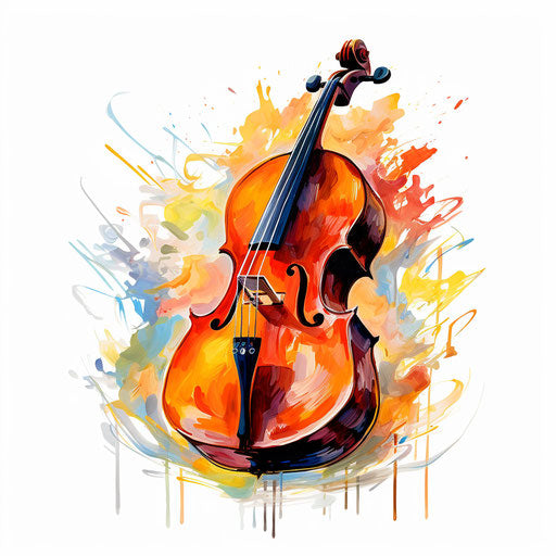 Cello illustration in the style of Impressionistic Art, on white background
