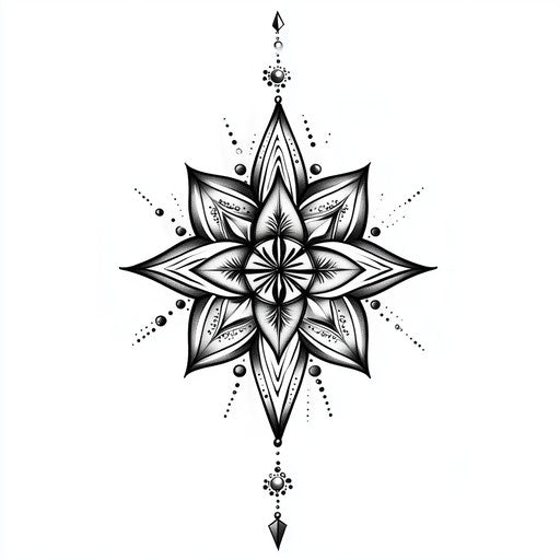 Star tattoo on hand with delicate geometric patterns