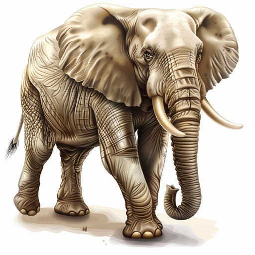 Cartoon elephant in realistic style on white background