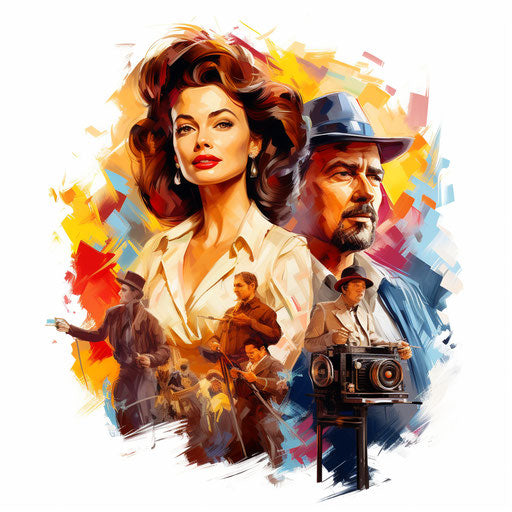 Movie clipart in the style of Oil painting on white background