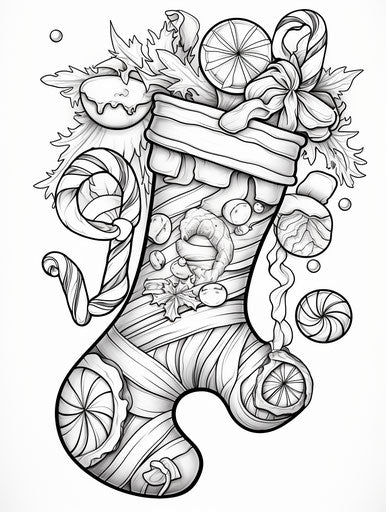 Christmas stocking with candy coloring page