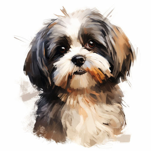 Shih Tzu clipart in Oil painting style on white background