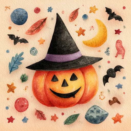 Cheerful Watercolor Halloween with a Smiling Pumpkin