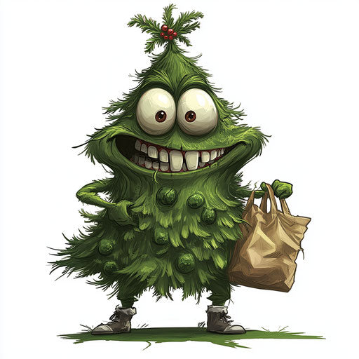 Humorous caricature of a christmas tree clipart with human traits