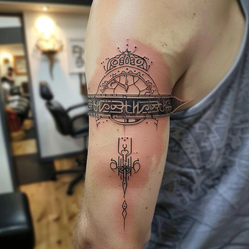 Elvish runes and symbols armband tattoo in Peter Jackson style