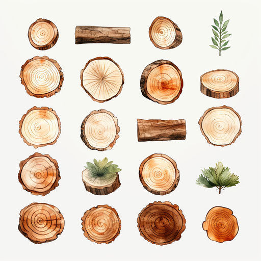 Wood clipart in the style of watercolor, on white background