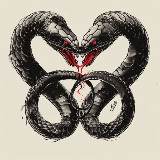 Romantic tattoo sketch of two black mambas forming a heart