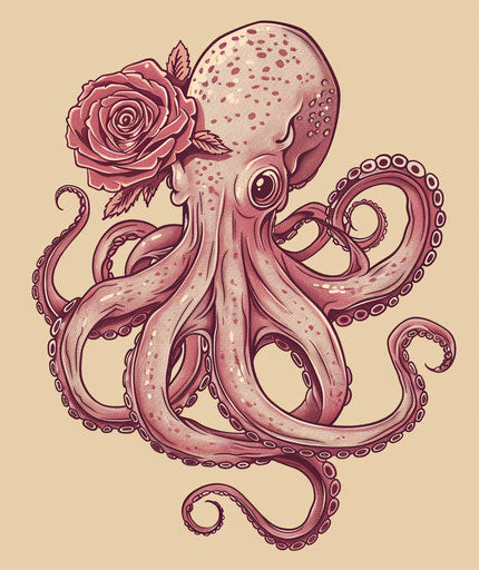 Octopus with rose, classic Japanese style