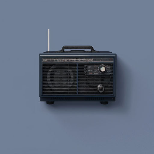 Realistic radio clipart on flat indigo background
