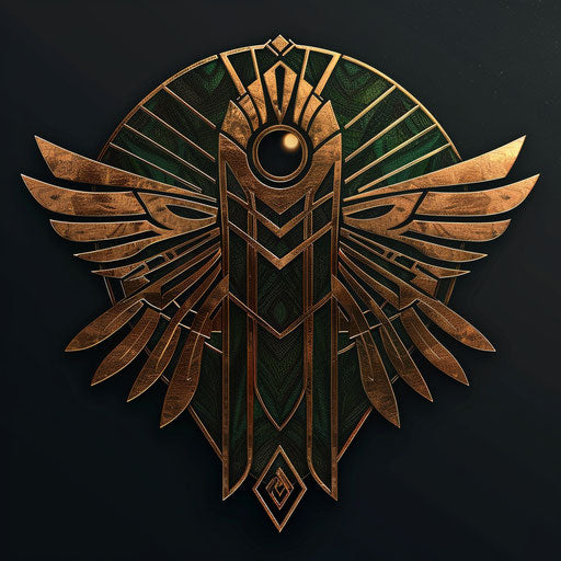 Art Deco logo for a clothing brand with a luxurious background, rich colors