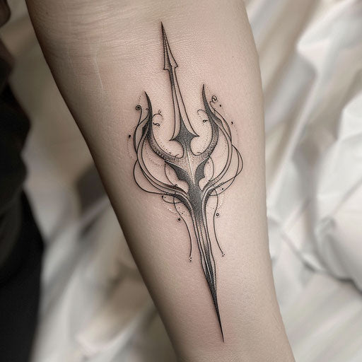 Trident tattoo with Art Nouveau style lines