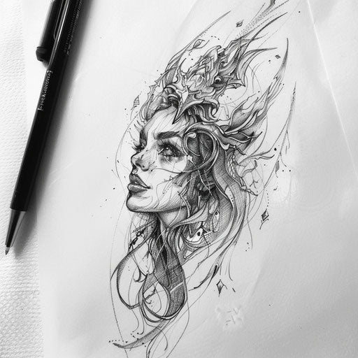 Gothic-Inspired Tattoo Sketch of Aphrodite