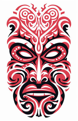 Tribal tattoo with red face on white