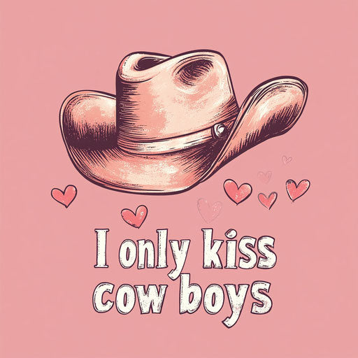 Cute T-shirt with cowboy hat and text 'I only kiss cowboys'