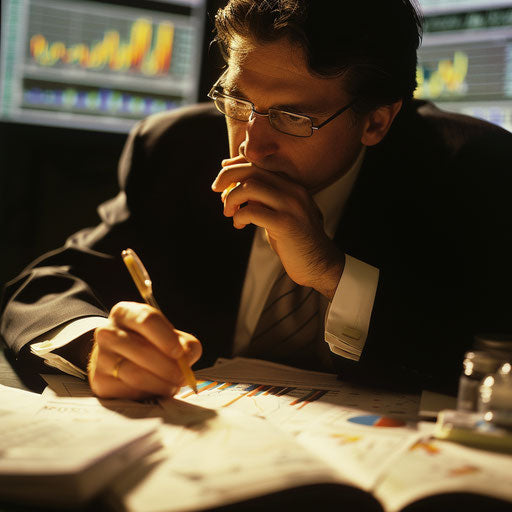Financial analyst immersed in research and analysis