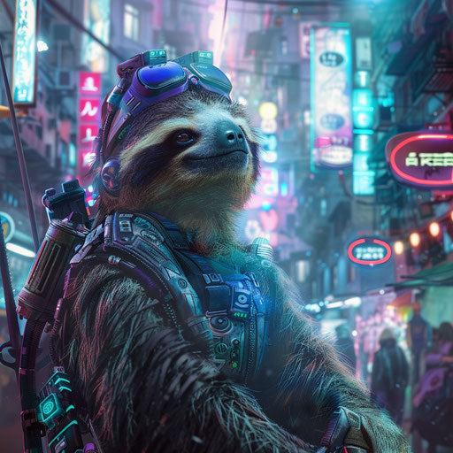 A futuristic sloth with cybernetic enhancements