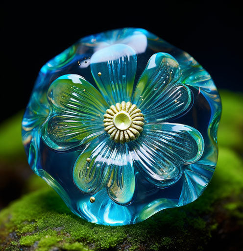 Glass green blue flower in the garden