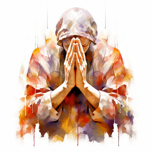 Impressionistic praying hands clipart on white background