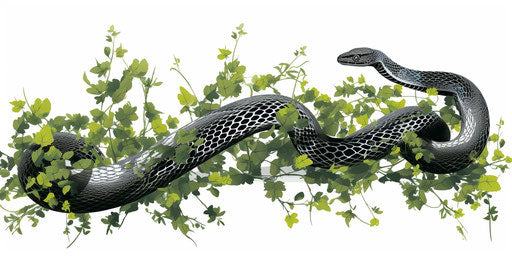Black and white snake with ivy pattern, Haroon Mirza style