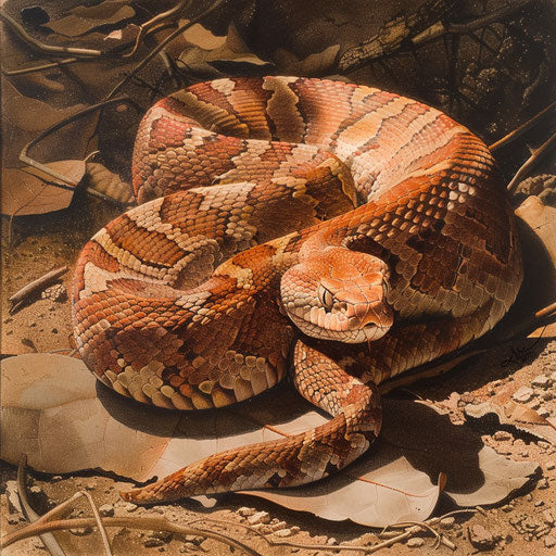 Copperhead snake sunbathing