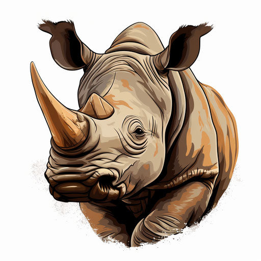 Rhino clipart in the style of Chiaroscuro Art, on white background