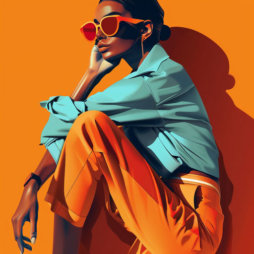 Realistic fashion clipart on a flat sunset orange background