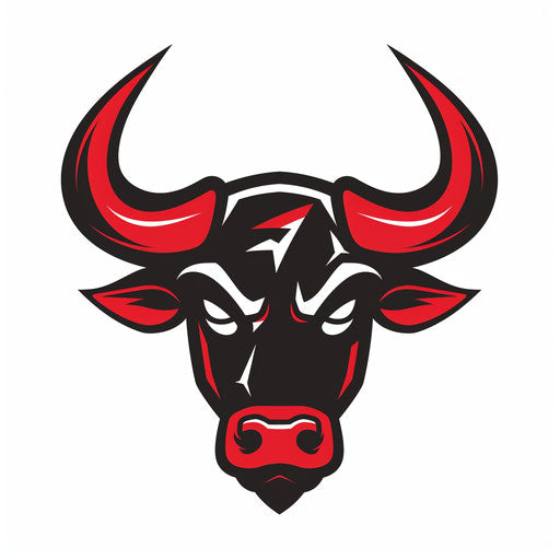 Strong bull emblem in red and black on white backdrop