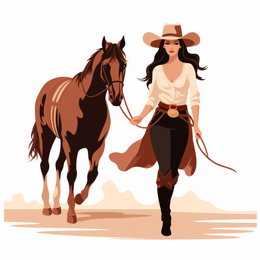 Minimalist cowgirl illustration on white background
