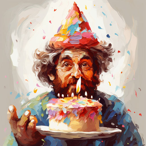 Funny happy birthday clip art in the style of oil painting, on a white background