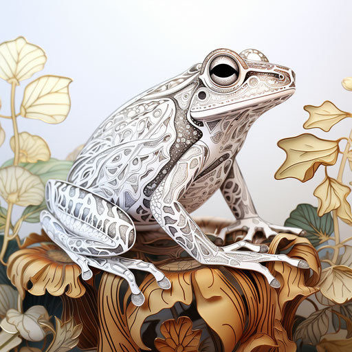 Frog on leaf in mosaic-inspired realism
