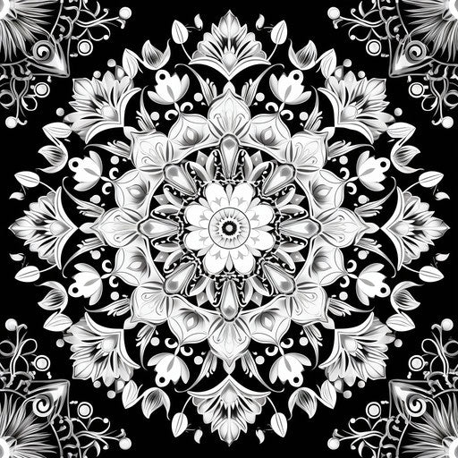 Black and white mandala ornament for coloring page, luxurious style