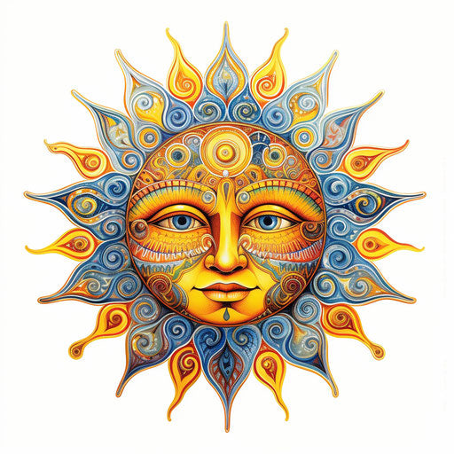 The sun against white background, vibrant caricatures