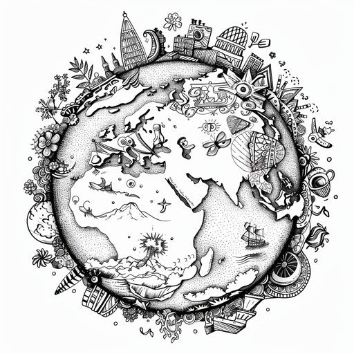 Earth with cultural symbols for unity and diversity