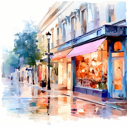 Shop illustration in the style of Impressionistic Art, on white background