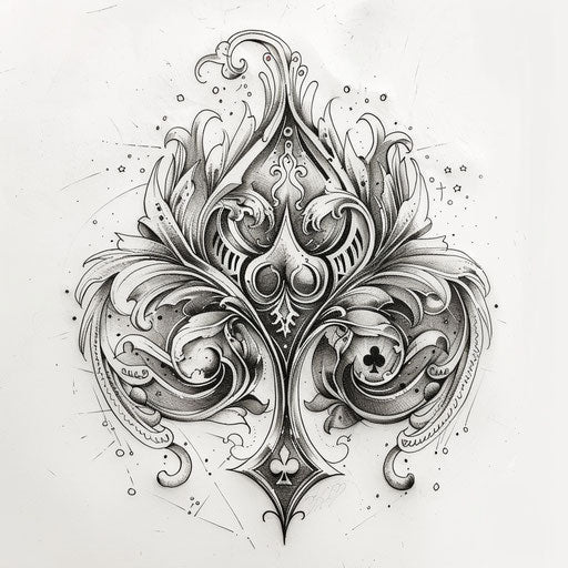 Whimsical spade tattoo with playful clipart-style characters