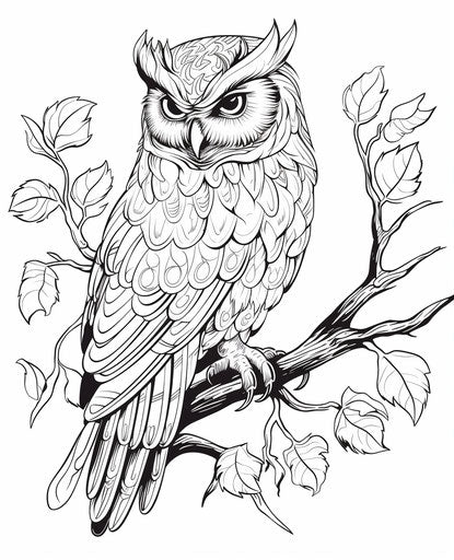 Adults coloring pages Owl on branch free for adults