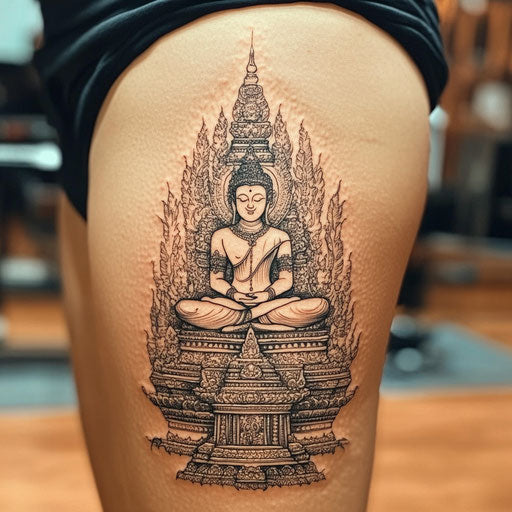 Sak yant tattoo with an elaborate Phra Pikanet design