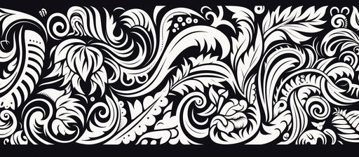 Black and white drawing of Polynesian pattern inspired by birds & flowers
