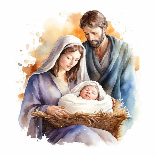Nativity illustration in the style of Watercolor Art